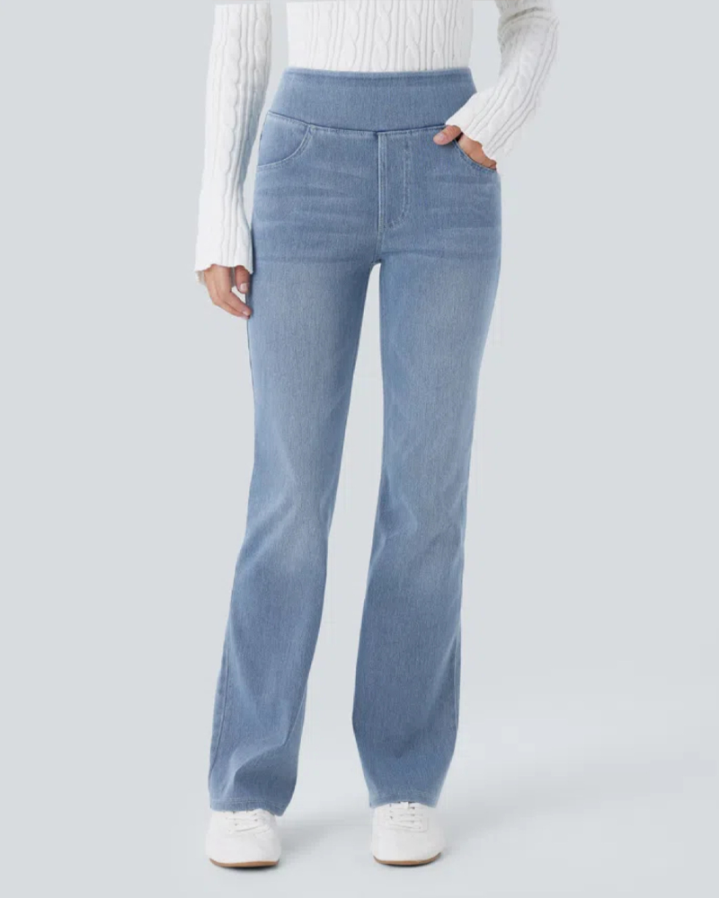 High-Waisted Straight-Leg Stretch Jeans-Curvy-Faja