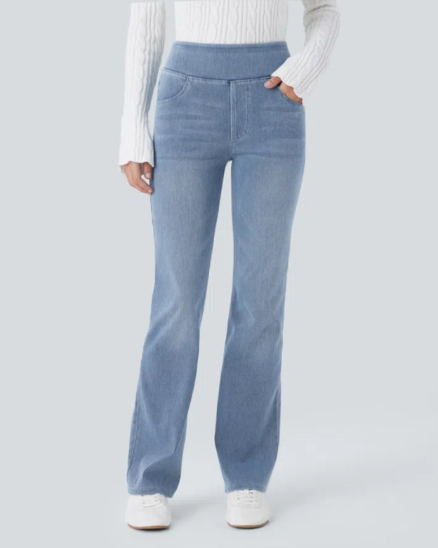 High-Waisted Straight-Leg Stretch Jeans-Curvy-Faja