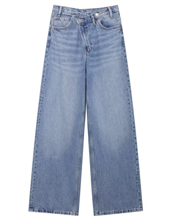Double-Breasted High-Rise Wide-Leg Jeans-Curvy-Faja