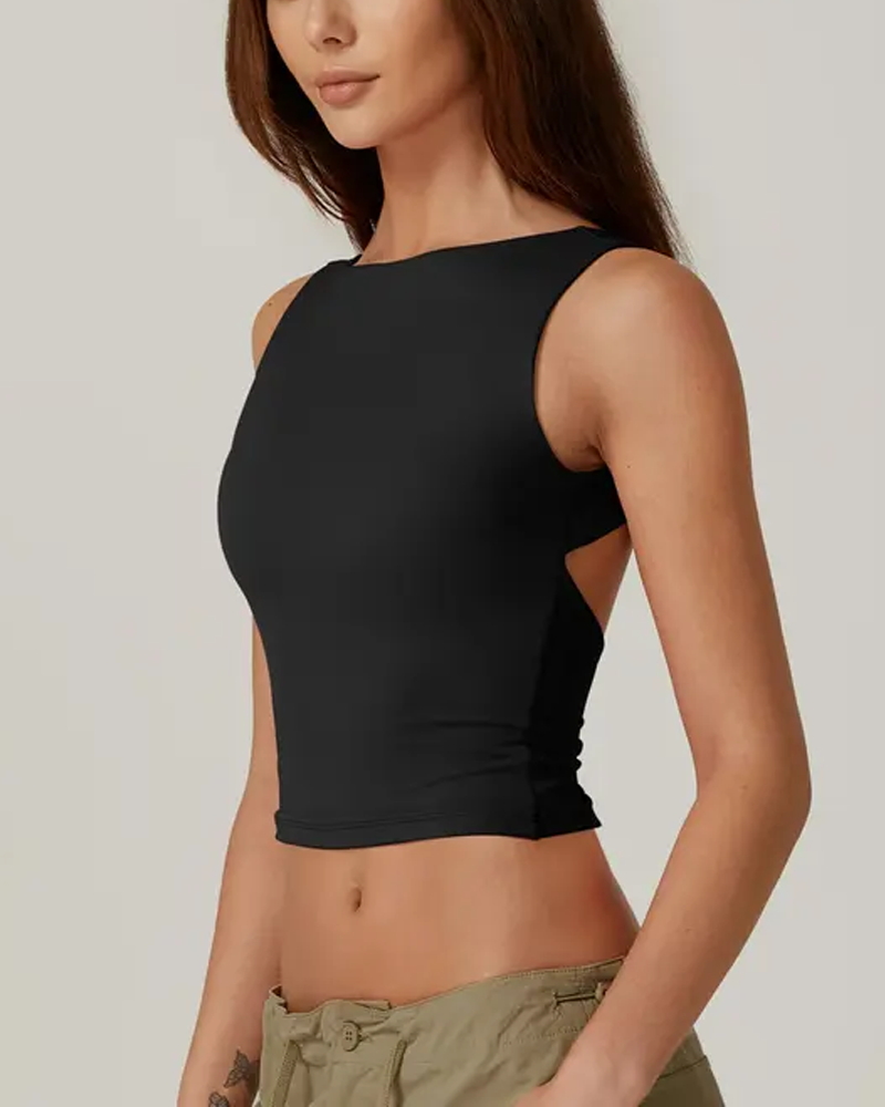 Backless Sleeveless Crop Top Tight-Fitting Basic Style