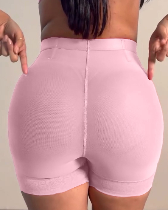 High Waist Lace Trim Butt Sculpting Short-Curvy-Faja