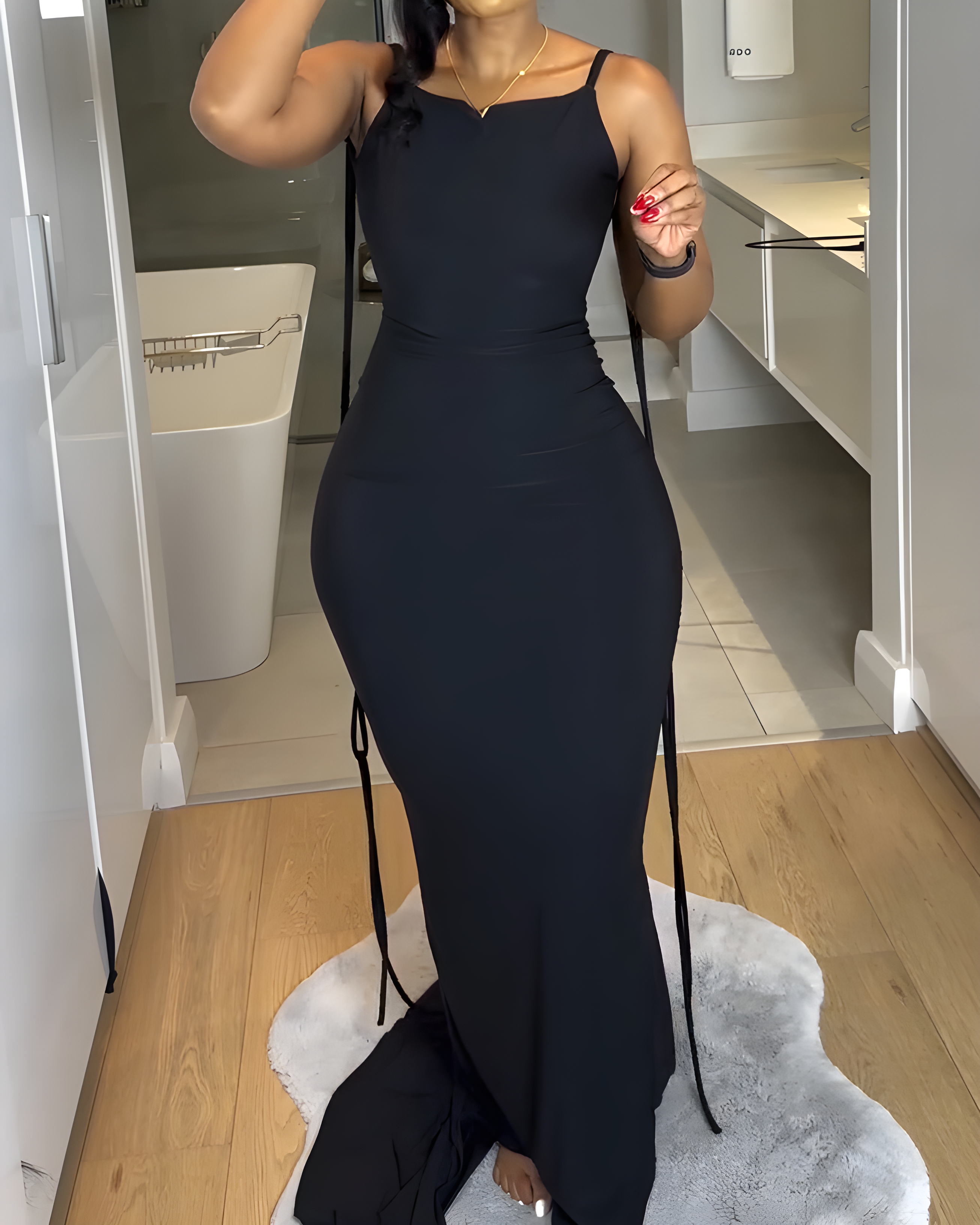 Women's Fashionable Slim Slip Maxi Dress-Curvy-Faja