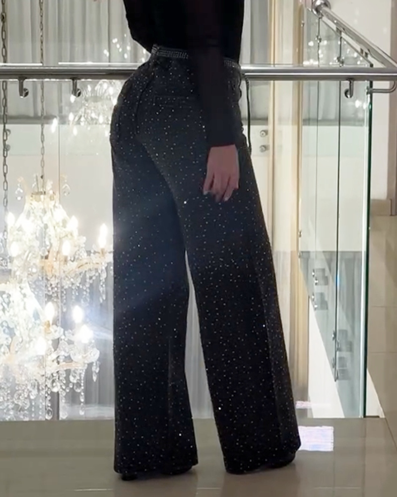 Diamond-Studded Straight-Leg Jeans (Pre-Sale)