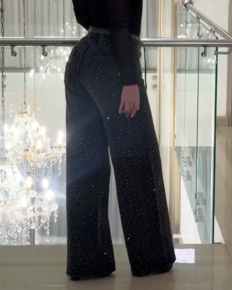 Diamond-Studded Straight-Leg Jeans (Pre-Sale)