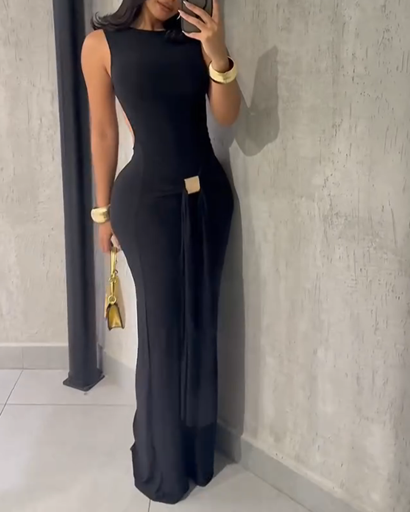 Slim Fit Backless Sleeveless Dress-Curvy-Faja
