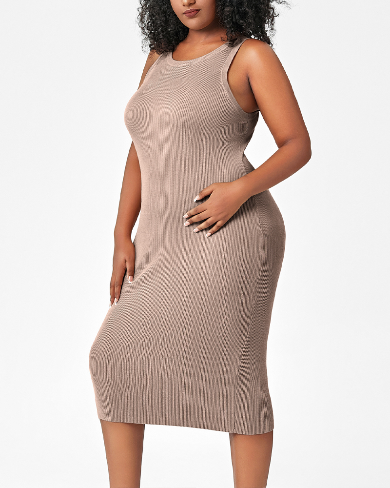 Plus-Size Round Neck Vest Base Tight-Fitting Bodycon Knit Dress