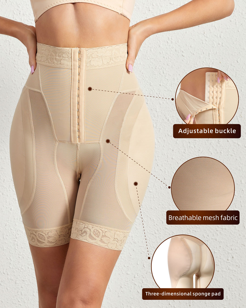 High-Waisted Button-Front Mesh Shaping Panties For Hip And Buttock Enhancement And Tummy Control