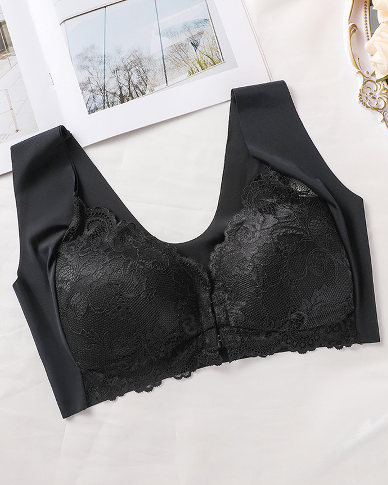 Plus Size Push-Up Front Hook Back Lace Vest Bra