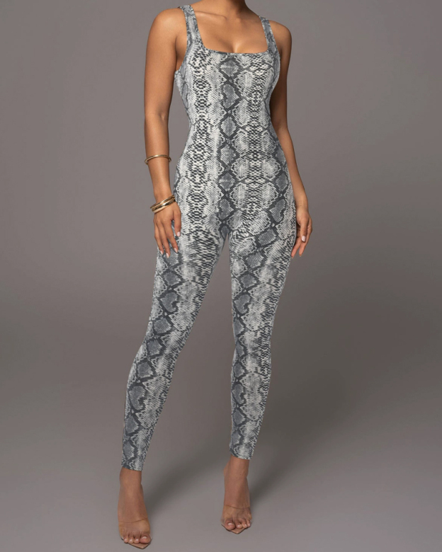 Printed Sleeveless Vest Jumpsuit-Curvy-Faja