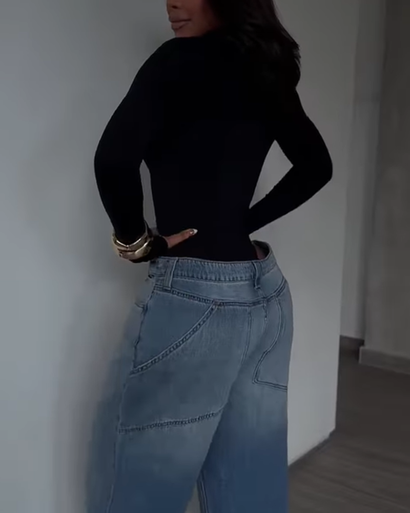 Square Neck Slim Tummy Control Long Sleeve Bodysuit（Pre-Sale）