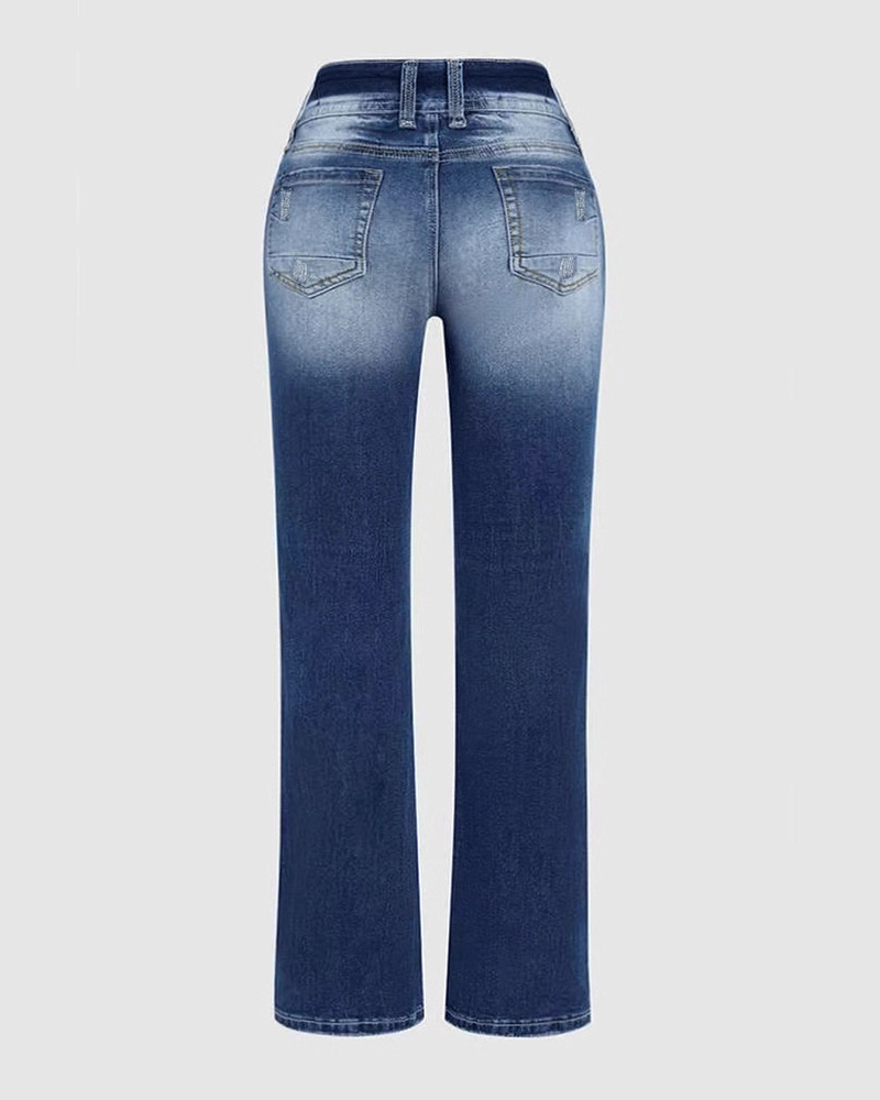 Mid Rise Stretch Washed Slim Fit Flared Jeans