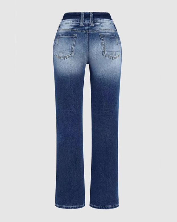 Mid Rise Stretch Washed Slim Fit Flared Jeans