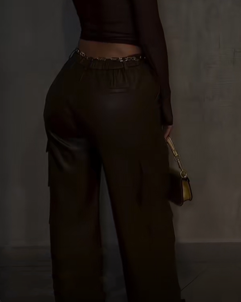 Stylish Workwear Style Wide Leg Leather Pants (Pre-Sale)