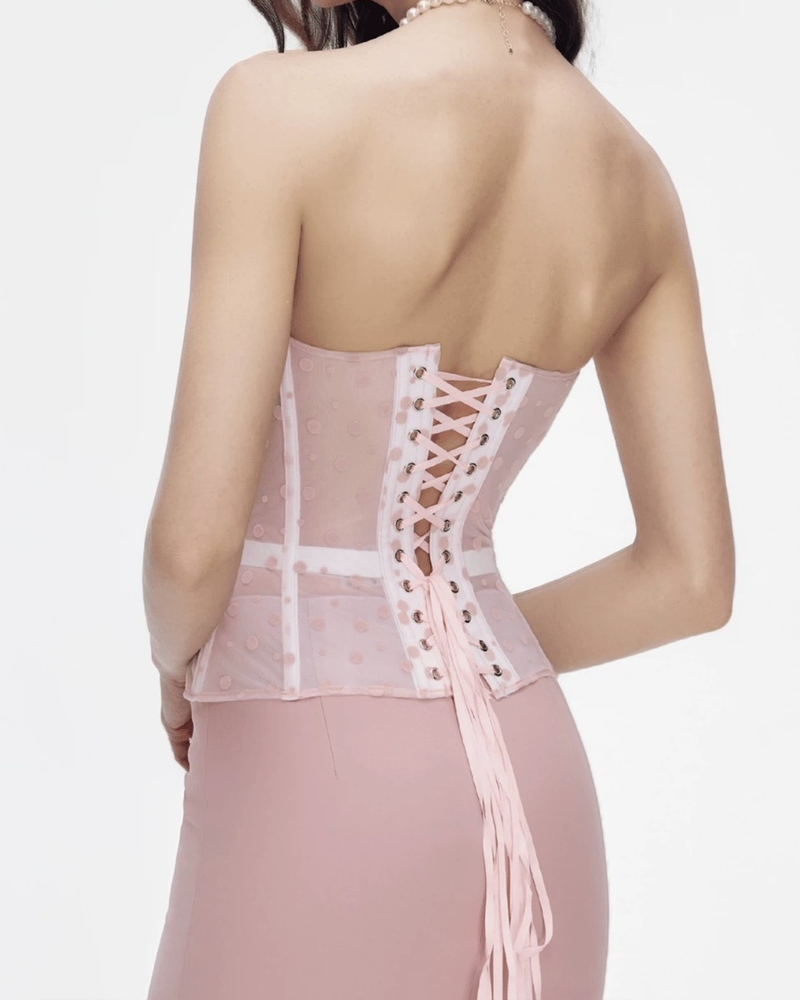 Polka Dot Pink Fishbone Corset