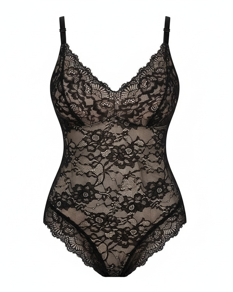 Lace-Trimmed Body-Shaping Tummy-Control Bodysuit