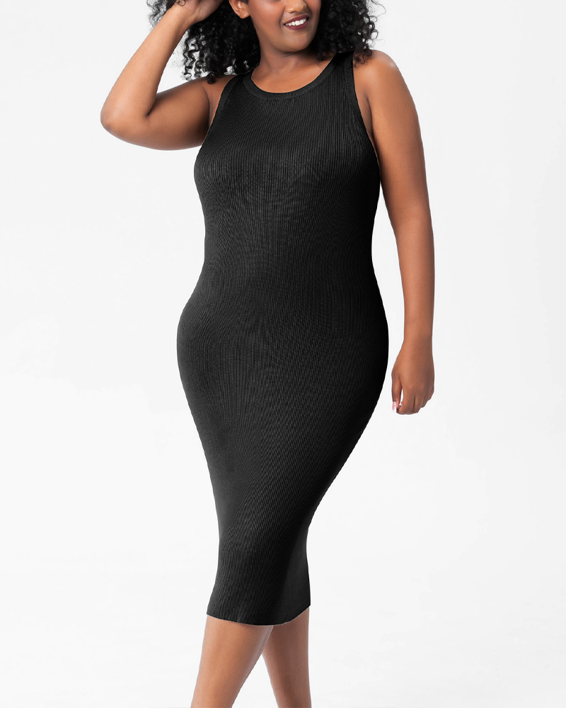 Plus-Size Round Neck Vest Base Tight-Fitting Bodycon Knit Dress