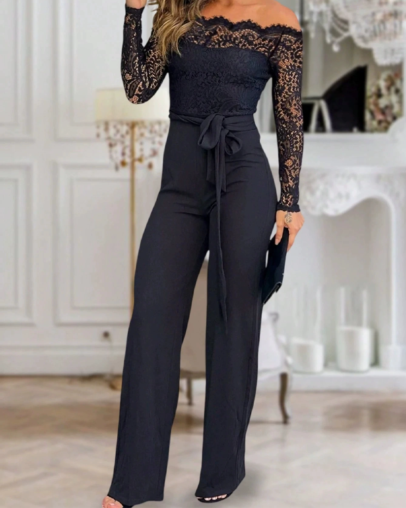 Lace Off-The-Shoulder Wide-Leg Jumpsuit