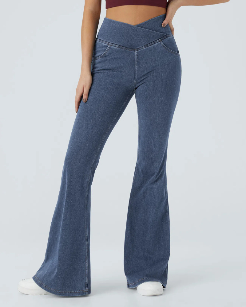 High-Waisted Crossover Flared Jeans