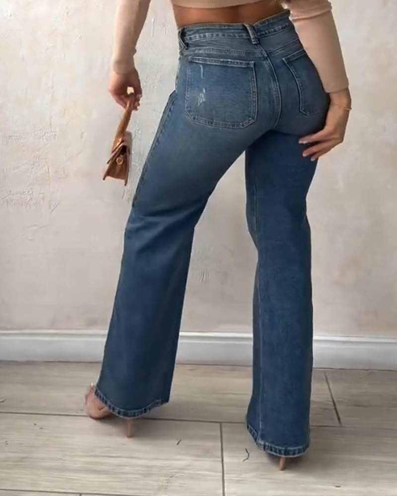 Diamond-Studded Straight-Leg Jeans (Pre-sale)-Curvy-Faja