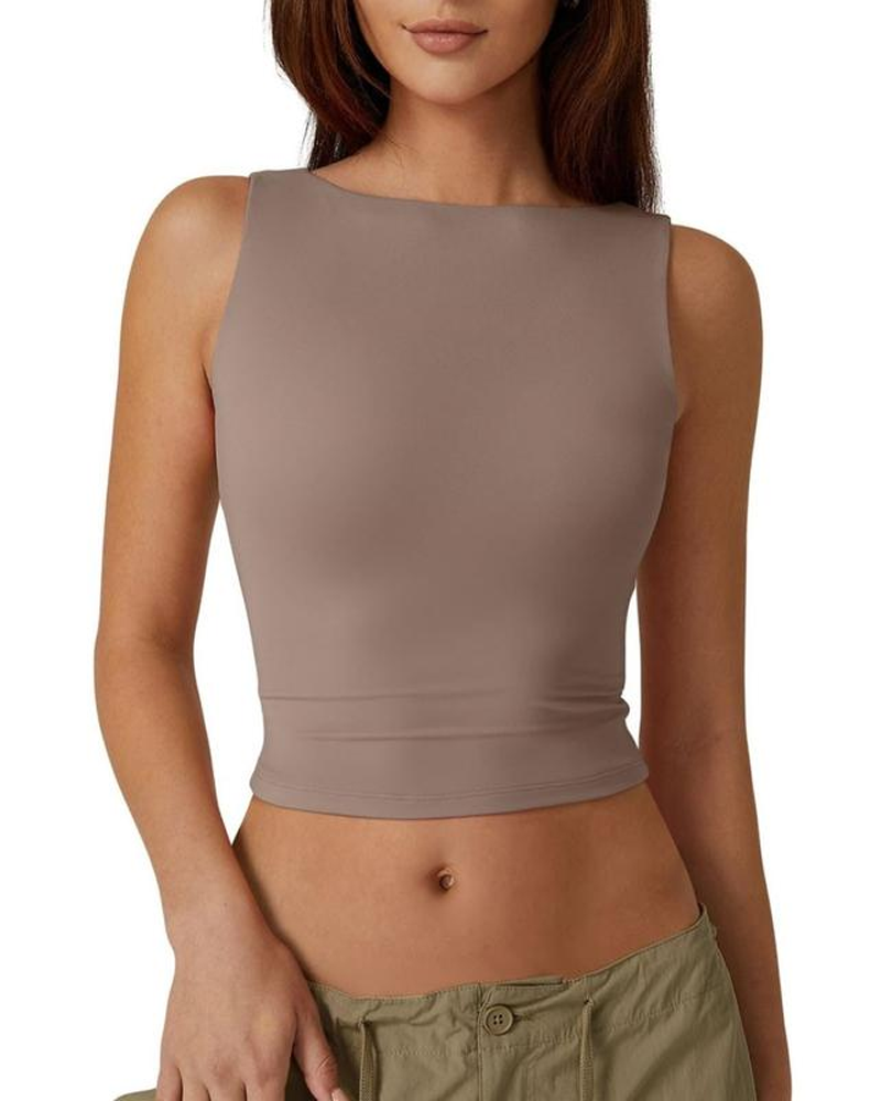 Backless Sleeveless Crop Top Tight-Fitting Basic Style