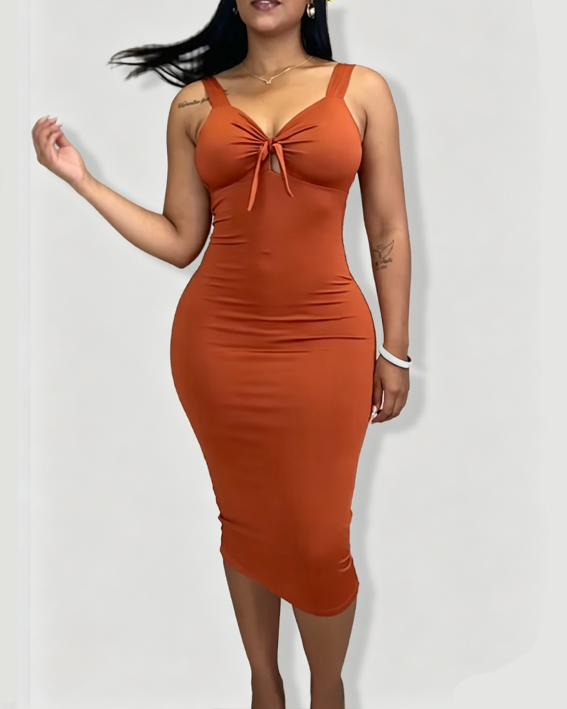 Sleeveless Tie Cutout Slim Fit Stretch Midi Dress (Pre-Sale)