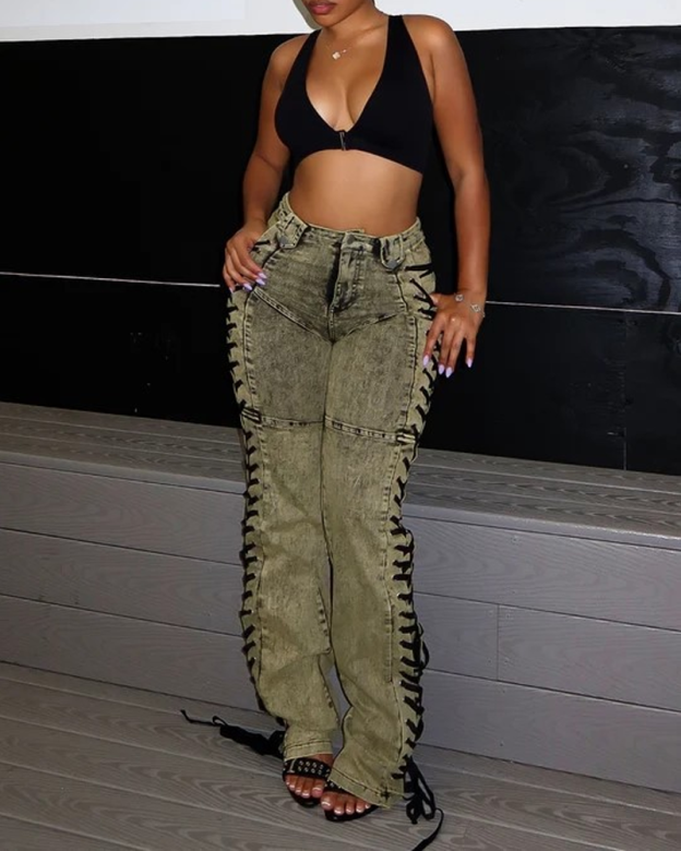 Lace-Up Drawstring Sexy Jeans (Pre-Sale)