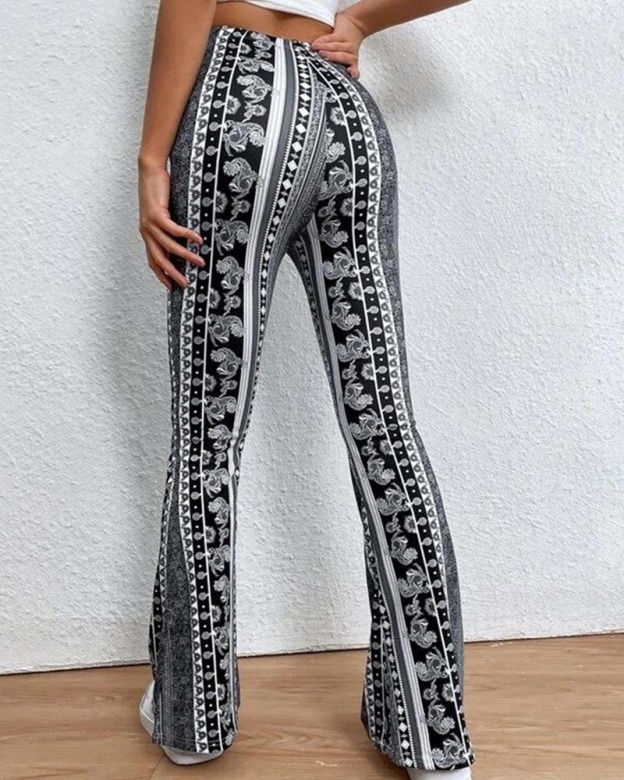 Vintage Print Flares With Tight Wrap Hips