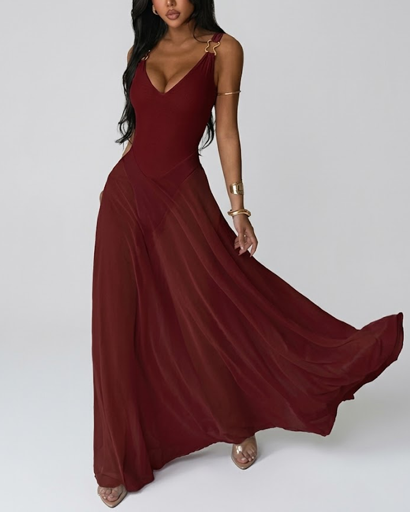Elegant Sleeveless Deep V Neck Tulle Slip Dress