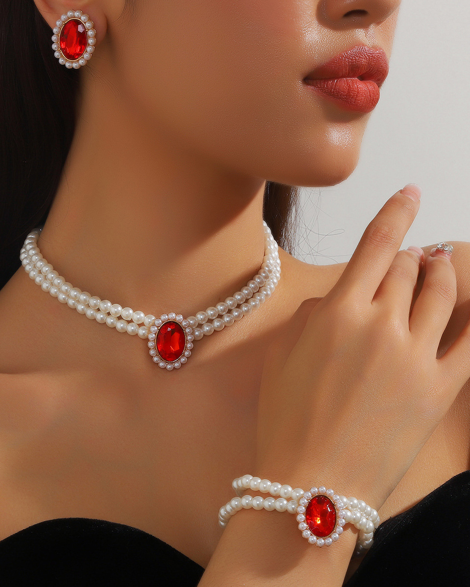 Double-Layer Imitation Pearl 3 Piece Jewelry Set-Curvy-Faja