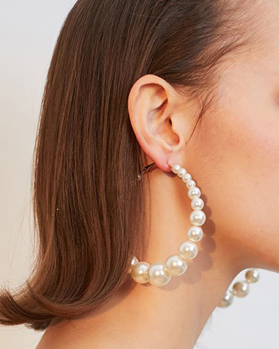 Retro Exaggerated Oversized Faux Pearl Large Hoop Earrings-Curvy-Faja