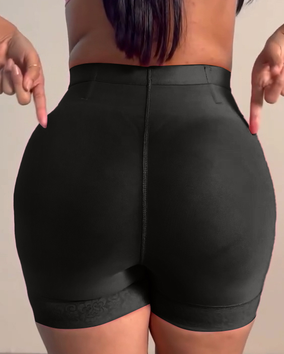 High Waist Lace Trim Butt Sculpting Short-Curvy-Faja