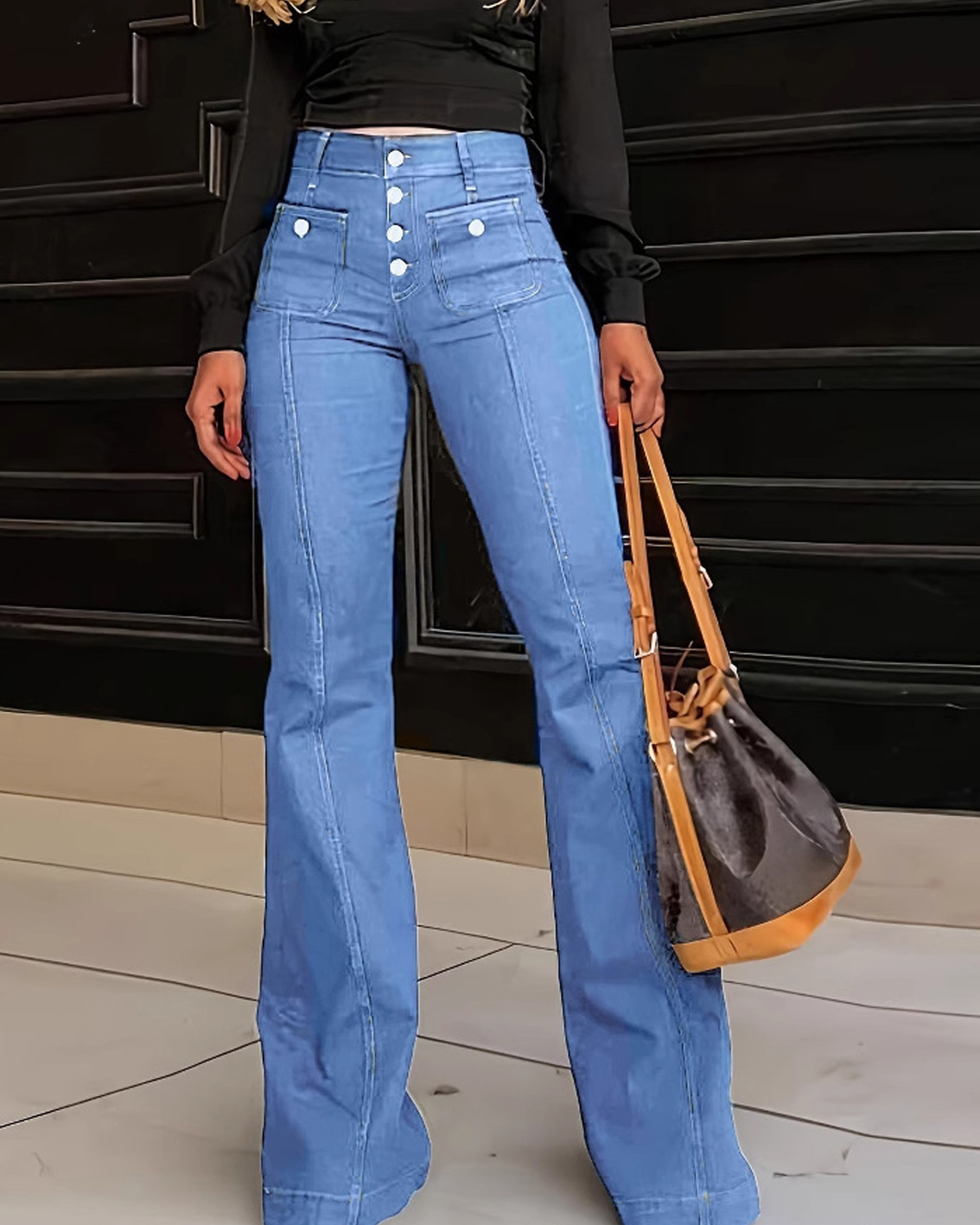 Women's Button-Front High-Waist Flare Jeans