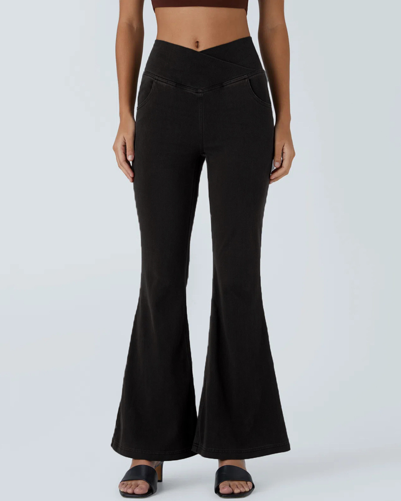 High-Waisted Crossover Flared Jeans