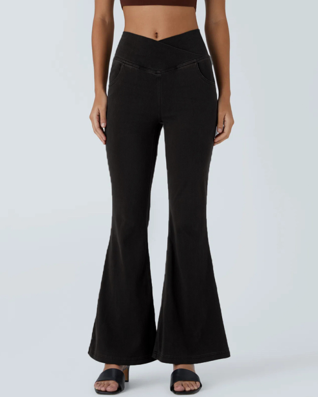 High-Waisted Crossover Flared Jeans