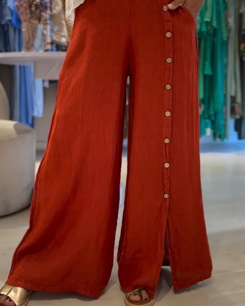 Single Breasted Loose Casual Pants-Curvy-Faja