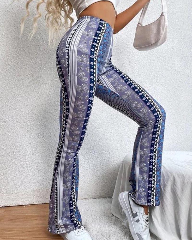 Vintage Print Flares With Tight Wrap Hips