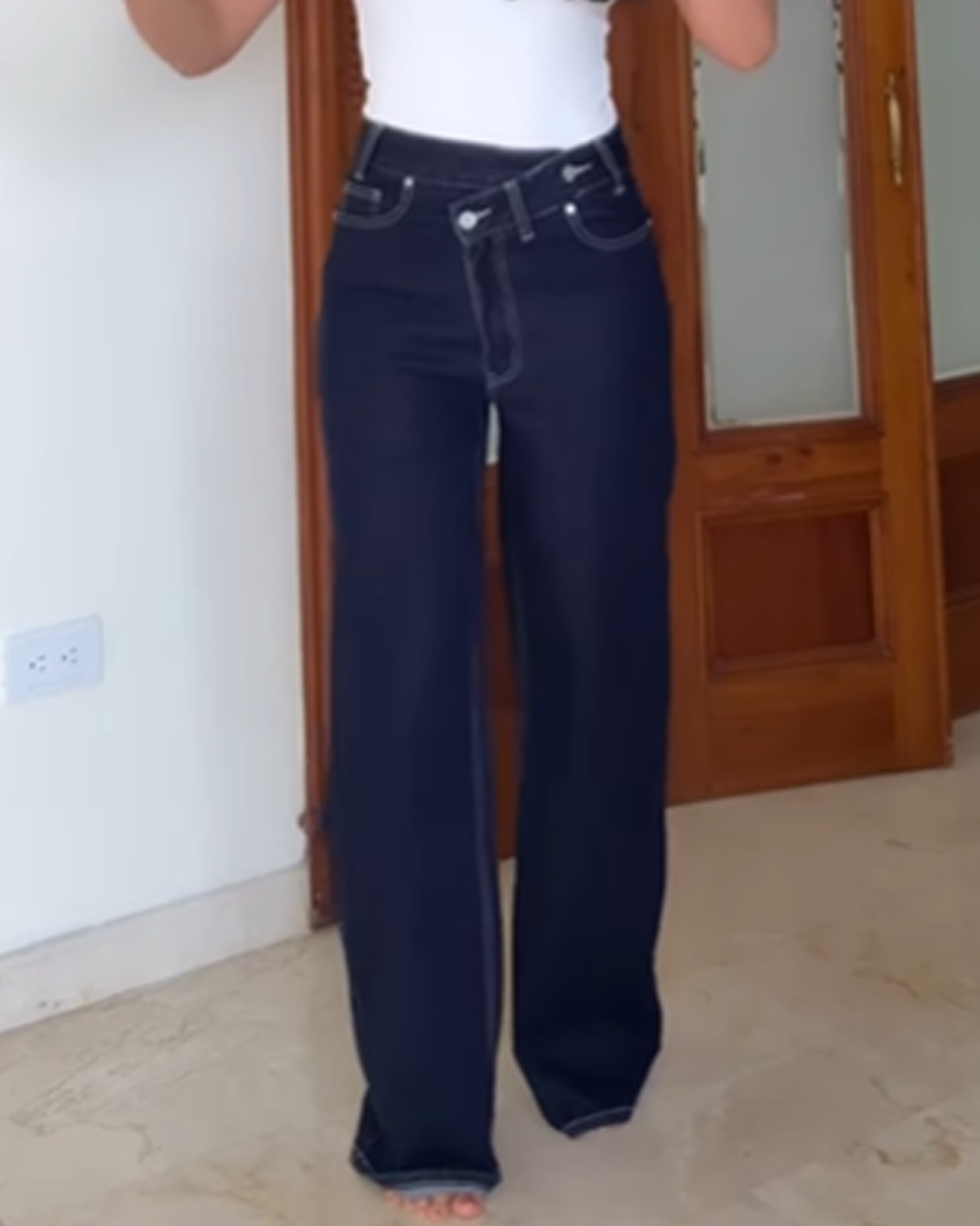 Double-Breasted High-Rise Wide-Leg Jeans-Curvy-Faja