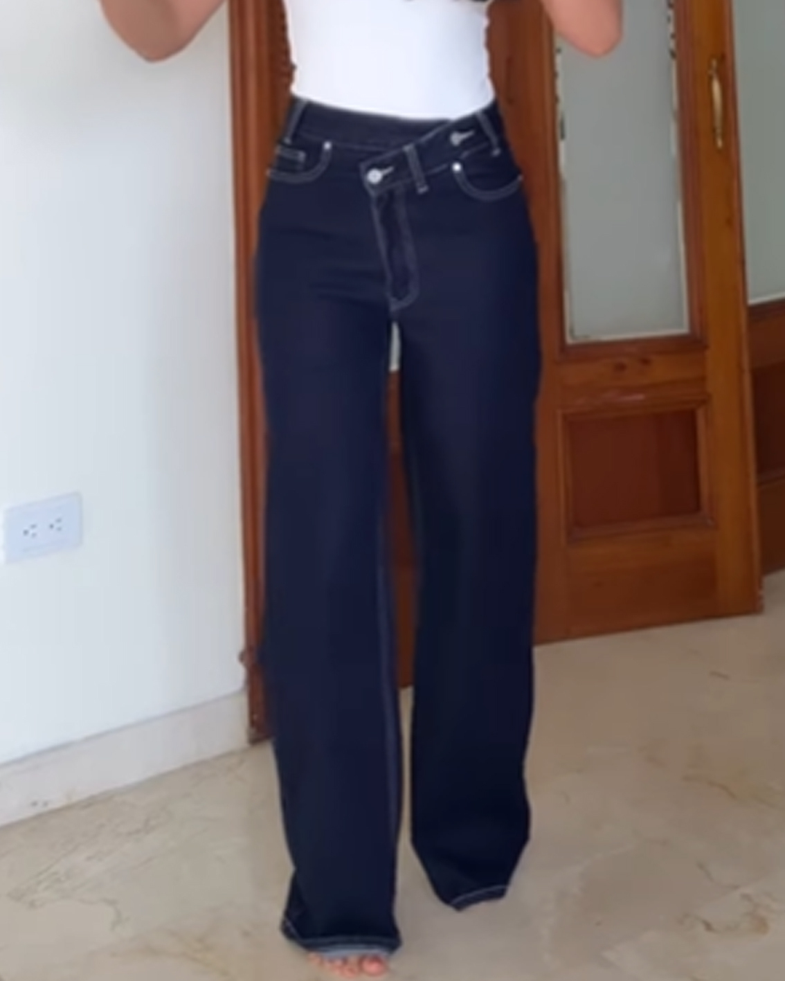 Double-Breasted High-Rise Wide-Leg Jeans-Curvy-Faja