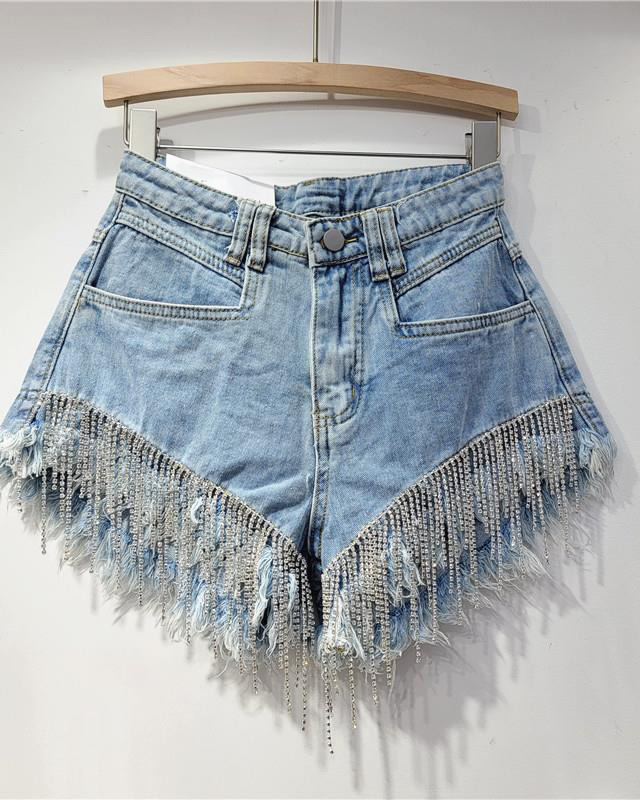 Tassel Chain Denim Shorts-Curvy-Faja