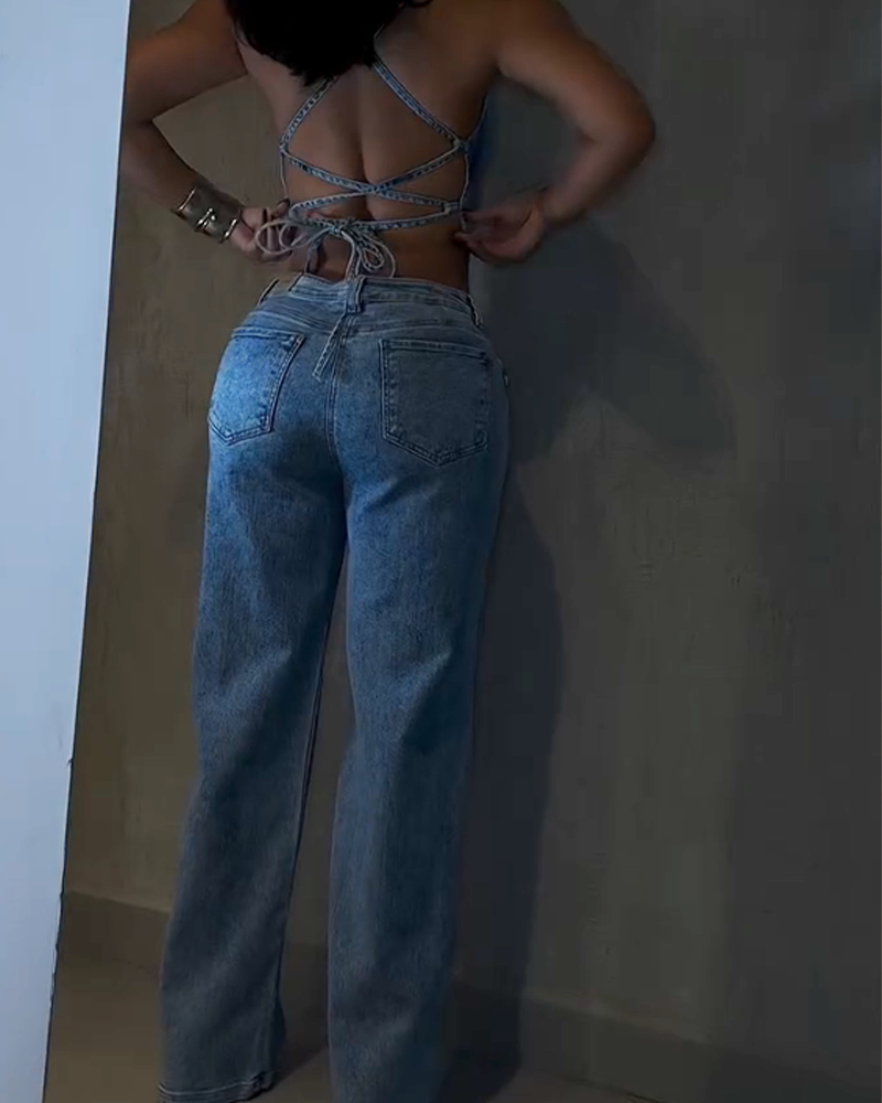 Decorated High-Waisted Denim Suit (Pre-Sale)