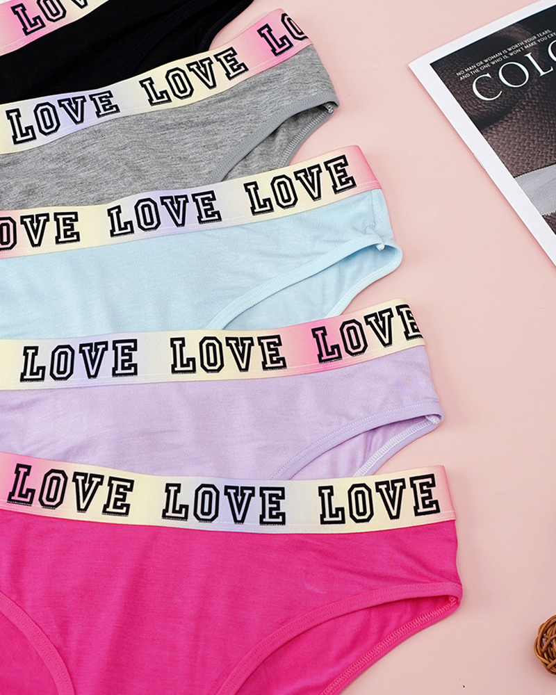 5 Colors Pure Cotton Crotch Letter Stretch Briefs-Curvy-Faja