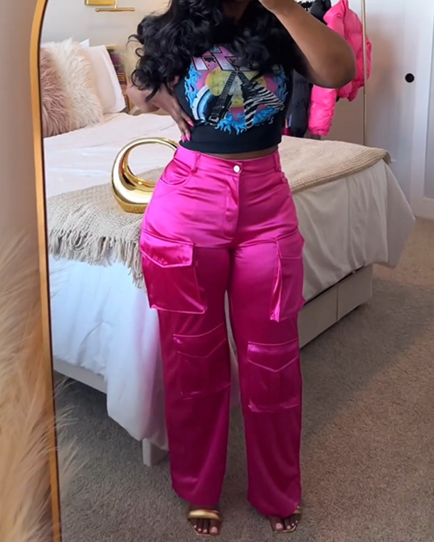 Satin Cargo-Style Trousers