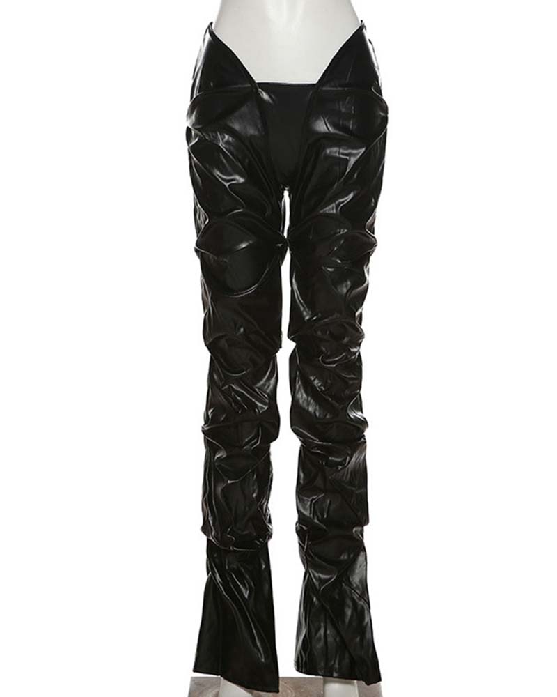 Fashion Pleated Faux Leather Sexy Pants
