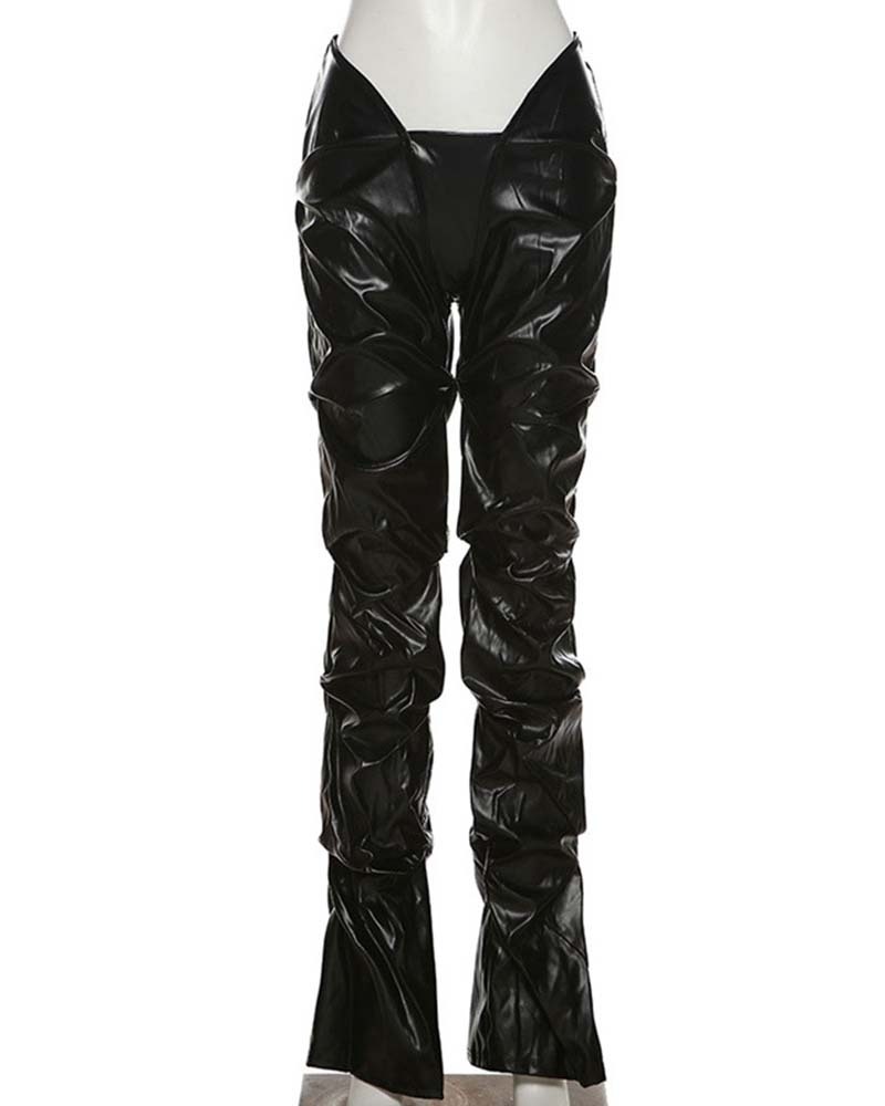 Fashion Pleated Faux Leather Sexy Pants