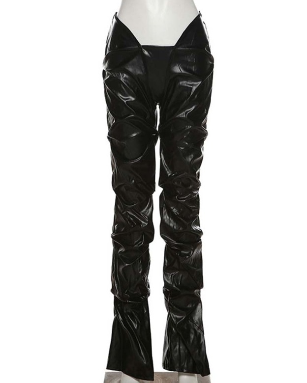 Fashion Pleated Faux Leather Sexy Pants