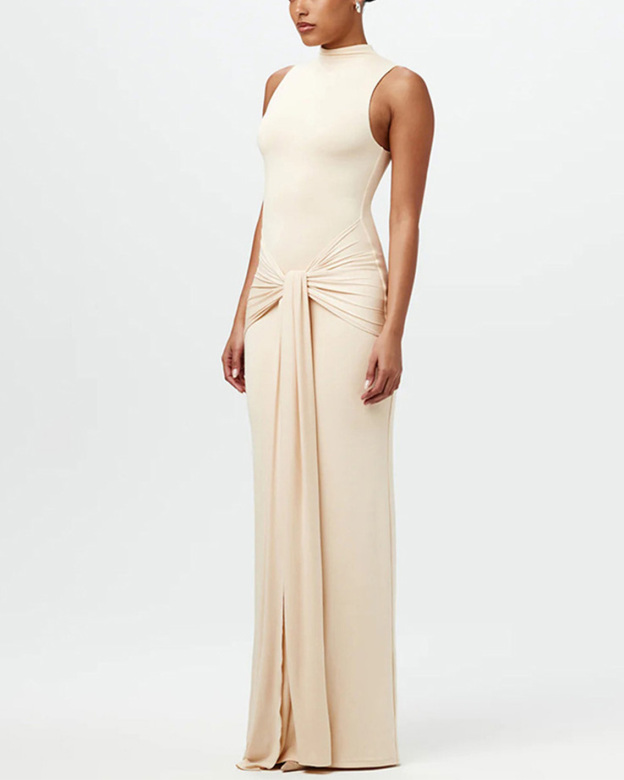 Fashion Solid Color Round Neck Sleeveless Strappy Slim Hip Dress-Curvy-Faja