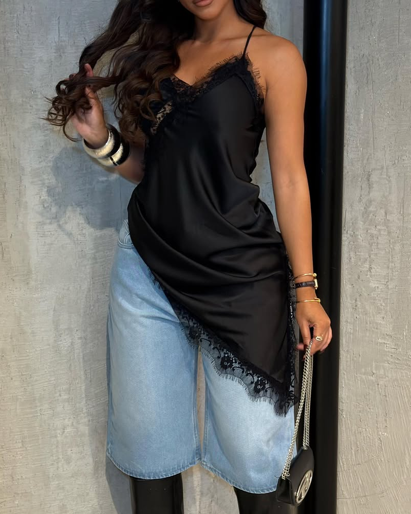 Lace Irregular Slit Inner Dress