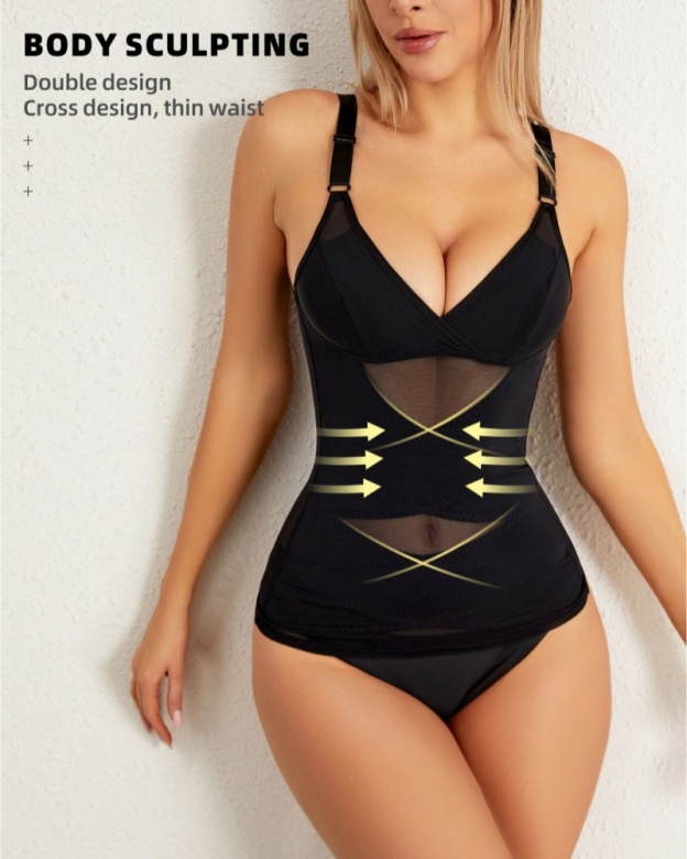 Women Tummy Control Shapewear Compression Tanks Cami Tops V-Neck Camisoles with Built in Bra-Curvy-Faja