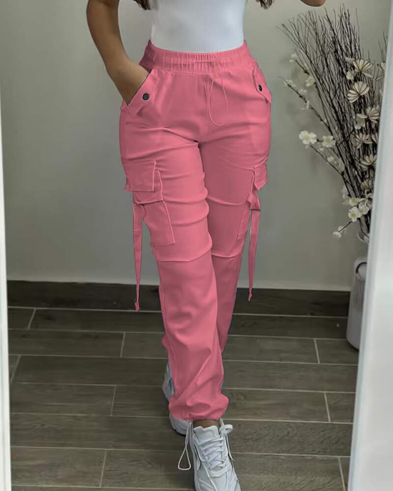 Casual Elastic Waist Overalls-Curvy-Faja