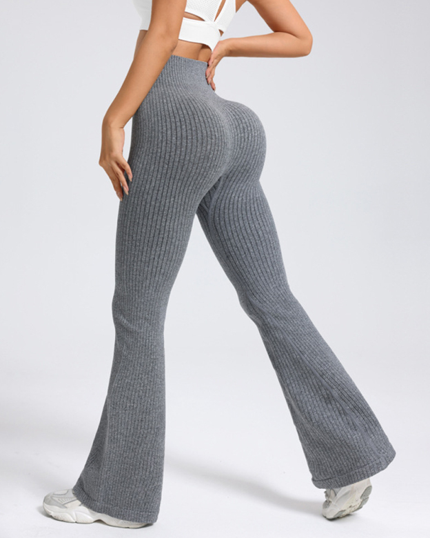 High Waist Ribbed Flared Yoga Pants-Curvy-Faja